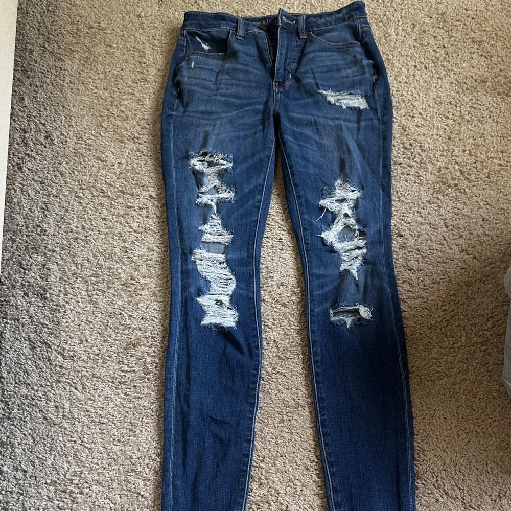 American Eagle Outfitters High Rise Distressed Jeans - Dark Blue